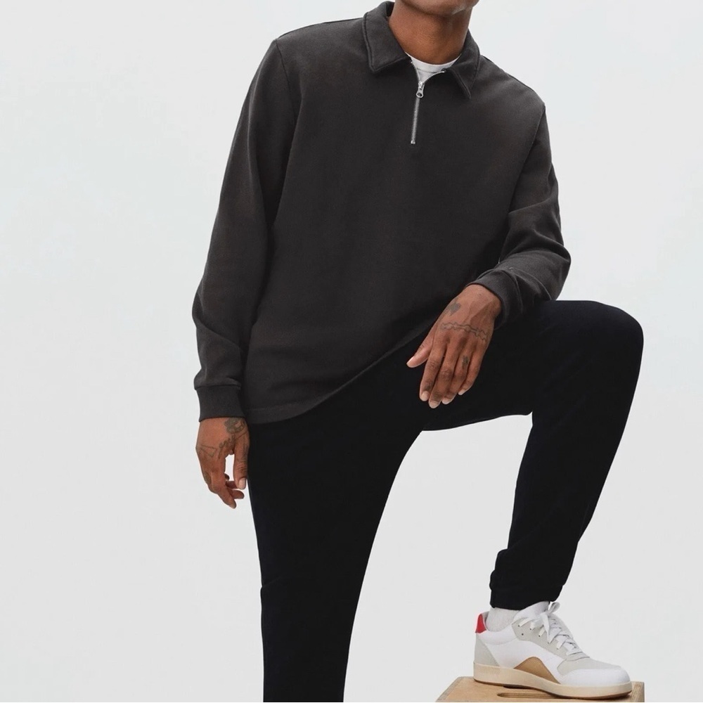 Everlane Black Zip-Up Collared Sweater